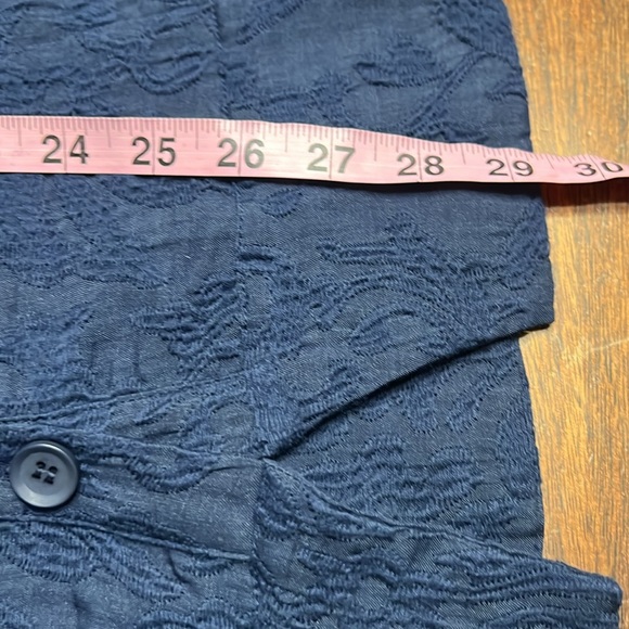 209 wst38 100% Linen Navy Blue Button Up Semi Sheer Tunic Top Sz 8 NWT - Picture 11 of 11